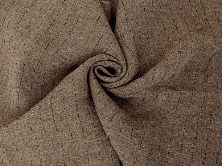 100% Linen Fabric with Dark Grey Pinstripes - Soft and Textured 8047