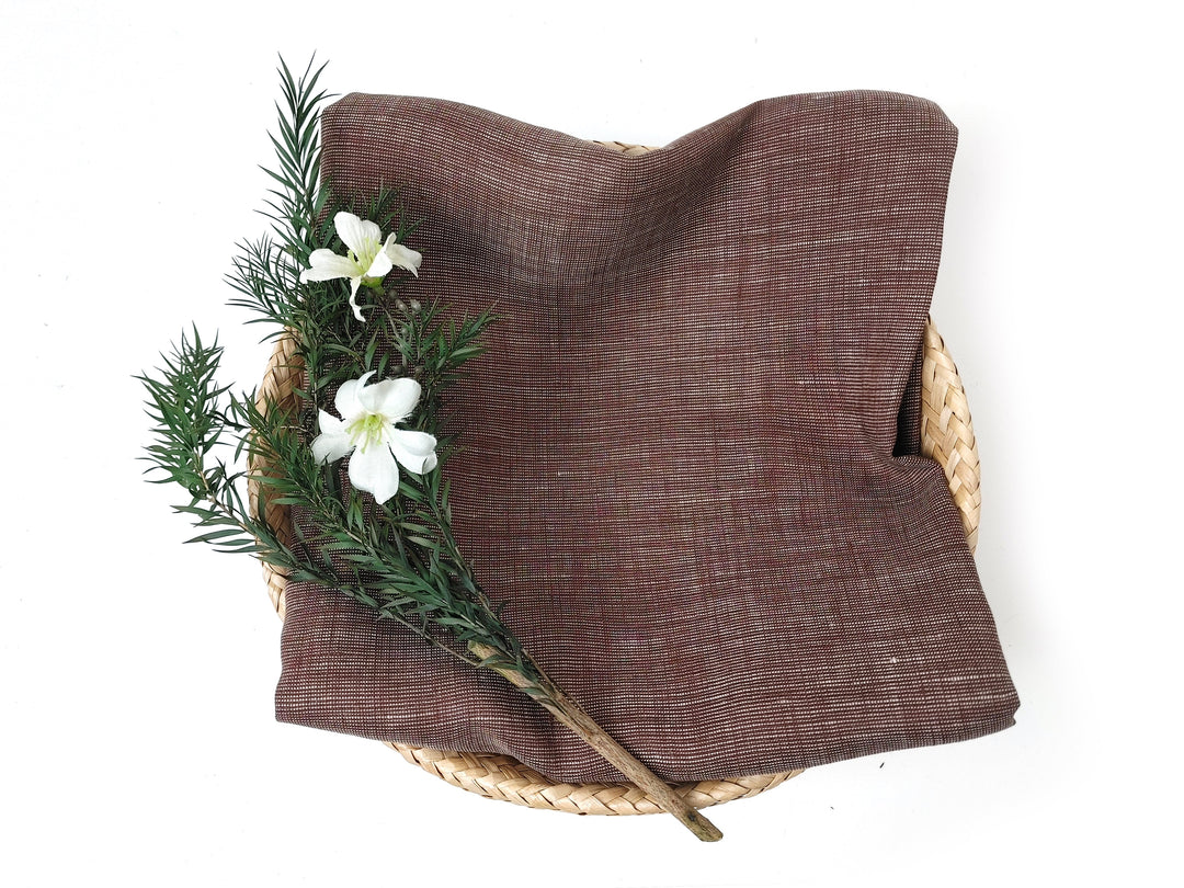 Brown Dot Chambray: 100% Linen Fabric with Soft, Pre-Washed Finish 3119