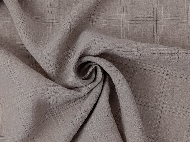 100% Linen Fabric – Natural Windowpane Check with Space-Dyed Yarns in Brown and White 8110