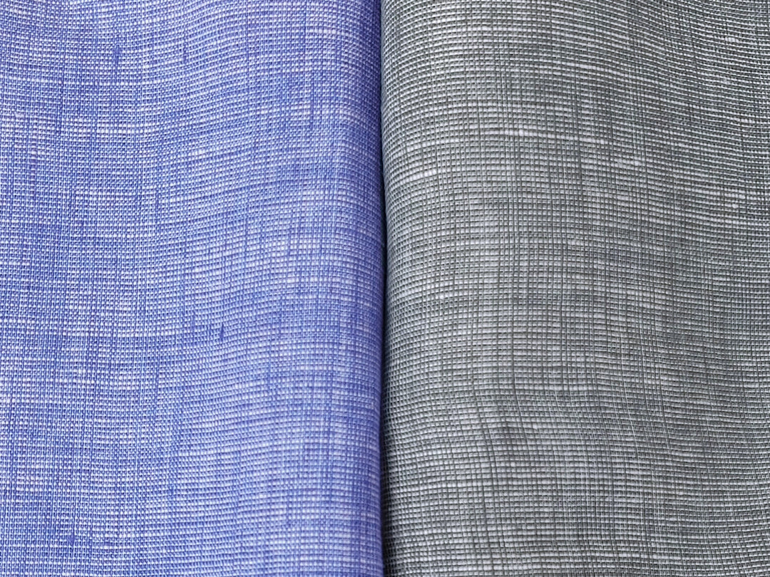 100% Linen Dot Chambray Fabric - Soft Blue & Grey, Fine 21s Yarn Blue(melange) 4610