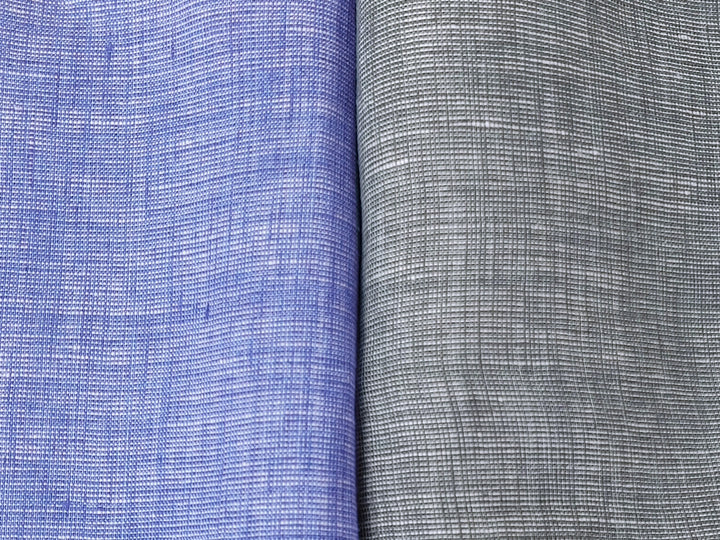 100% Linen Dot Chambray Fabric - Soft Blue & Grey, Fine 21s Yarn Blue(melange) 4610