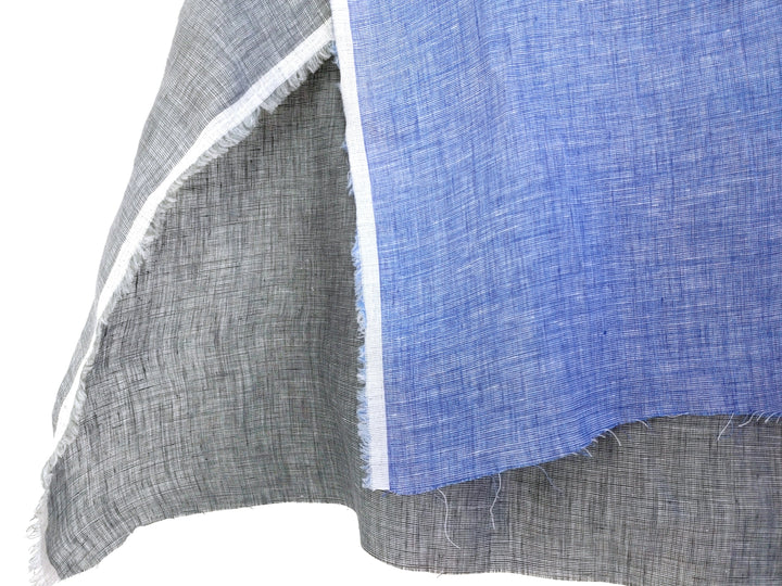 100% Linen Dot Chambray Fabric - Soft Blue & Grey, Fine 21s Yarn Blue(melange) 4610