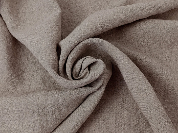 100% Linen Fabric - Dark Earthy Flax Color, Medium to Heavy Weight, Slightly Rough Texture 8129