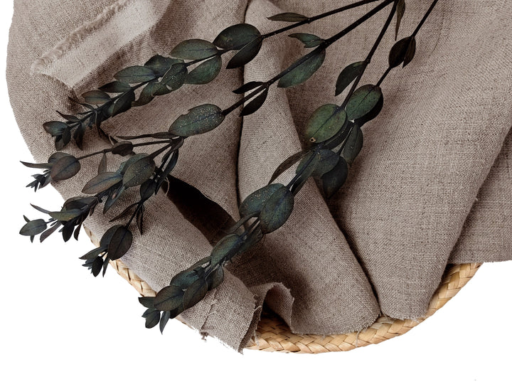 100% Linen Fabric - Dark Earthy Flax Color, Medium to Heavy Weight, Slightly Rough Texture 8129