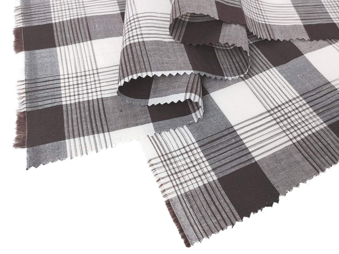 Space Dyed Ramie Cotton Brown Plaid Fabric (1627)