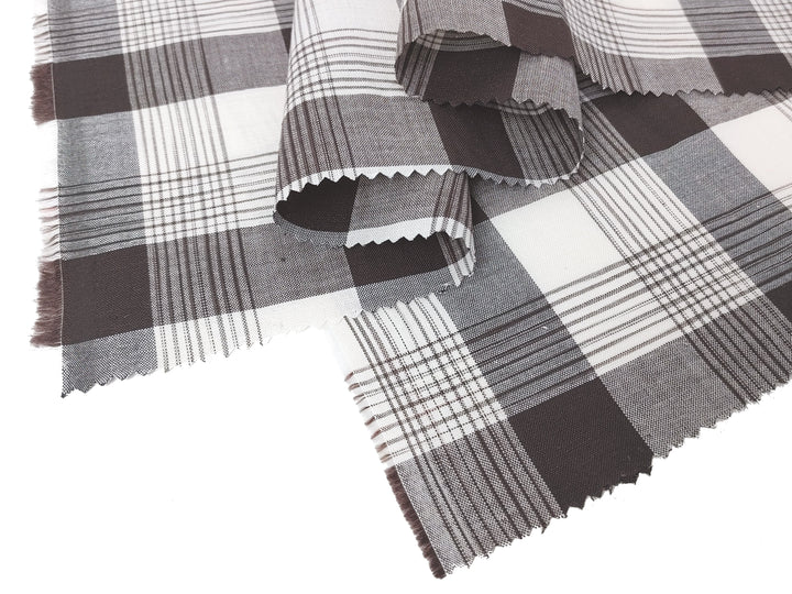 Space Dyed Ramie Cotton Brown Plaid Fabric (1627)