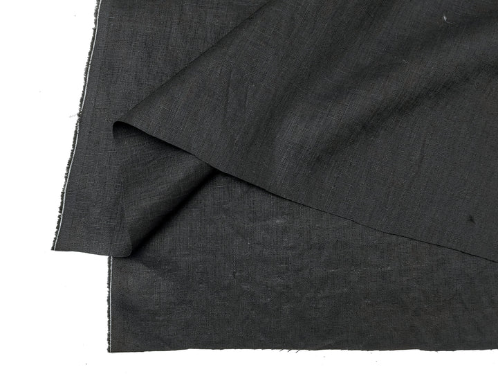 Black 100% Linen Fabric – Lightweight, Pre-Washed, Subtle Stripe Variation