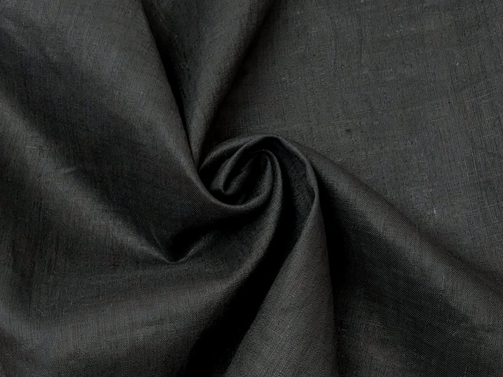 Black 100% Linen Fabric – Lightweight, Pre-Washed, Subtle Stripe Variation