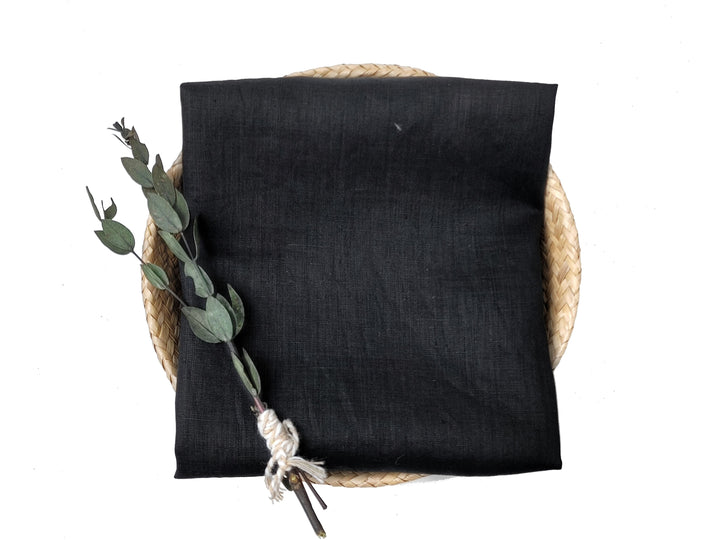 Black 100% Linen Fabric – Lightweight, Pre-Washed, Subtle Stripe Variation