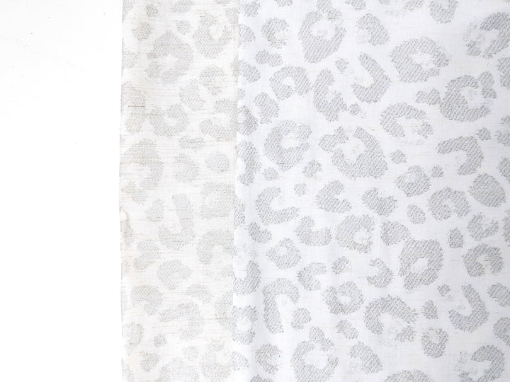 Silver Leopard: White Linen Rayon Fabric with Silver Foil Print 3668 2926