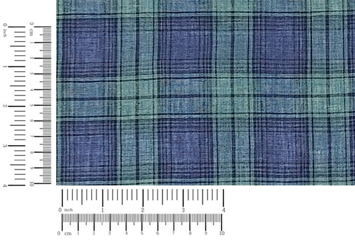 100% Linen Fabric – Modern Tartan Plaid in Navy & Green | Soft & Pre-Washed 7274