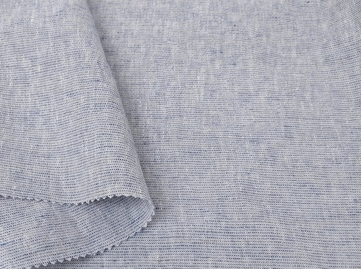 100% Linen Fabric – Softly Speckled Blue Weft on Crisp White 7573