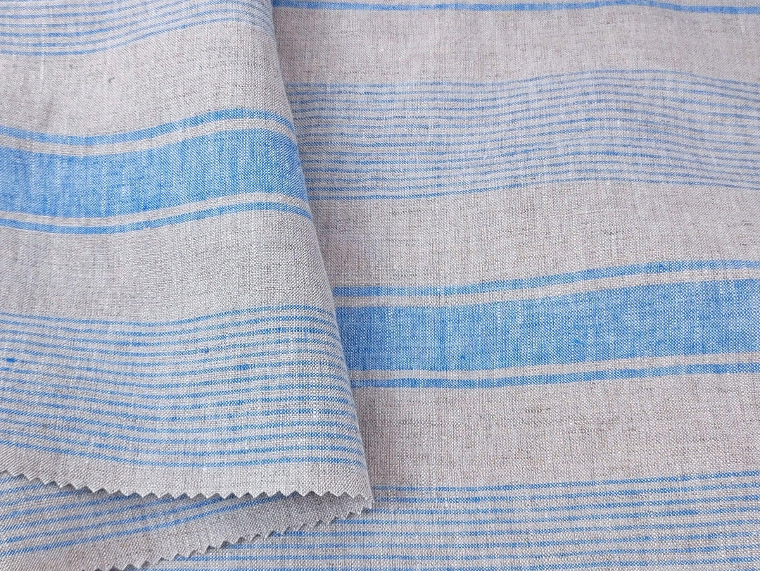 100% Linen Fabric – Yarn-Dyed Horizontal Stripes, Medium Weight, Pre-Washed (7370 / 7488 / 7489)