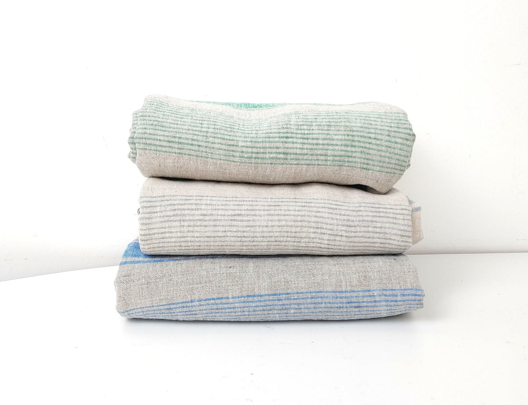 100% Linen Fabric – Yarn-Dyed Horizontal Stripes, Medium Weight, Pre-Washed (7370 / 7488 / 7489)