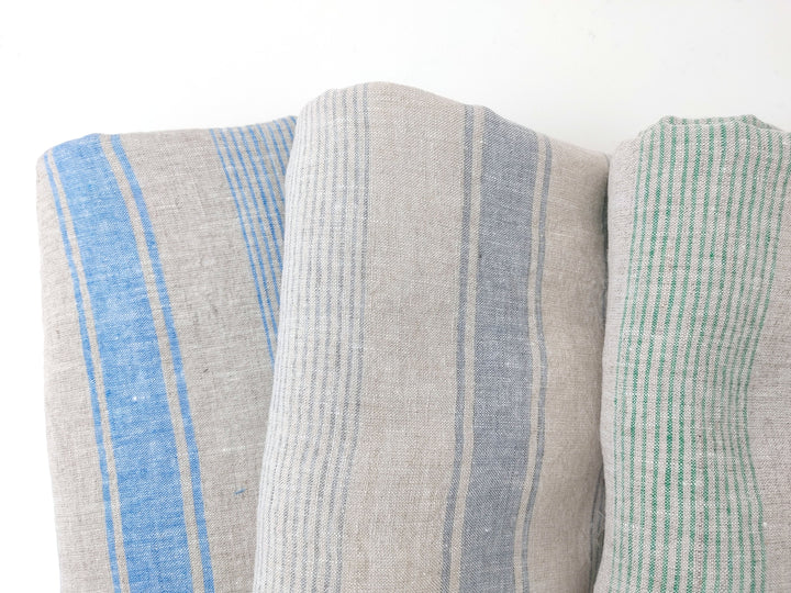 100% Linen Fabric – Yarn-Dyed Horizontal Stripes, Medium Weight, Pre-Washed (7370 / 7488 / 7489)