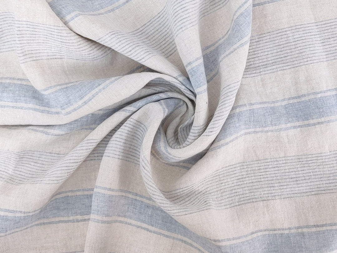 100% Linen Fabric – Yarn-Dyed Horizontal Stripes, Medium Weight, Pre-Washed (7370 / 7488 / 7489)