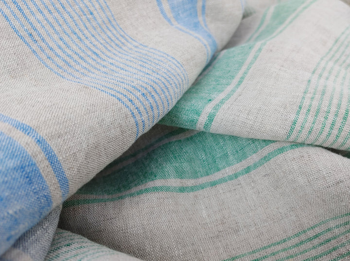 100% Linen Fabric – Yarn-Dyed Horizontal Stripes, Medium Weight, Pre-Washed (7370 / 7488 / 7489)