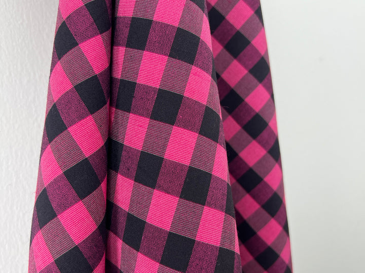 Gingham Check Fabric with Stretch Effect – Green / Black 6995 8405