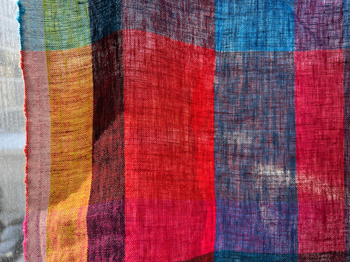 Colorful Madras Check 100% Linen Fabric | Pre-Washed Soft Touch | 8017