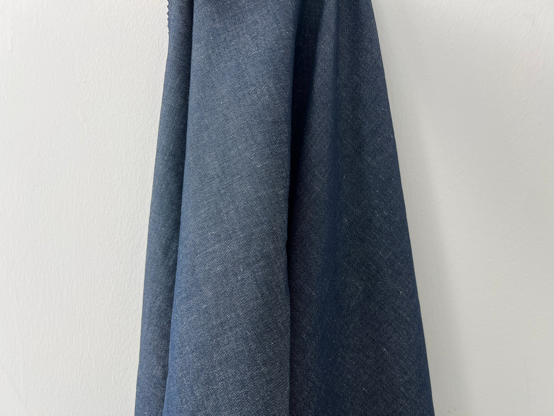 Dark Navy Denim-Look Linen Cotton Fabric 8348 | Dual-Sided Twill | 52"