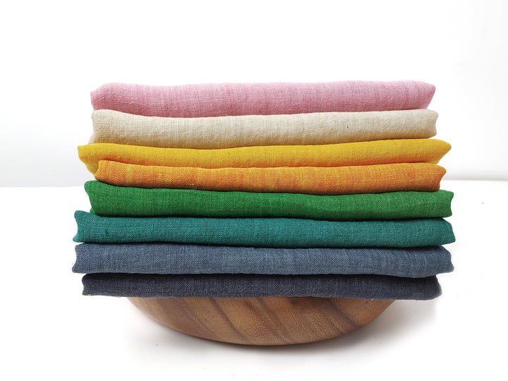 100% Linen Soft&Crisp Fabric 21s Vintage Chambray Mustard 7539