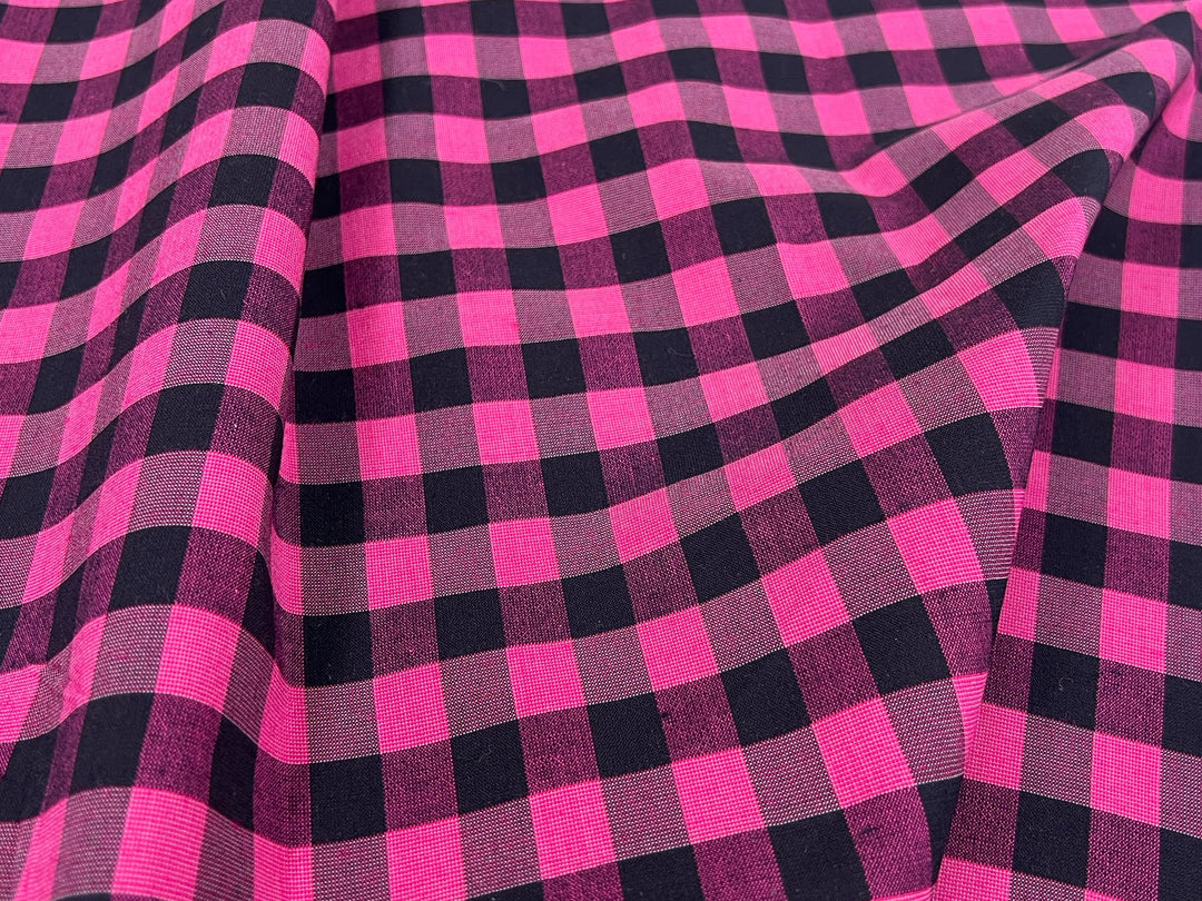 Gingham Check Fabric with Stretch Effect – Green / Black 6995 8405