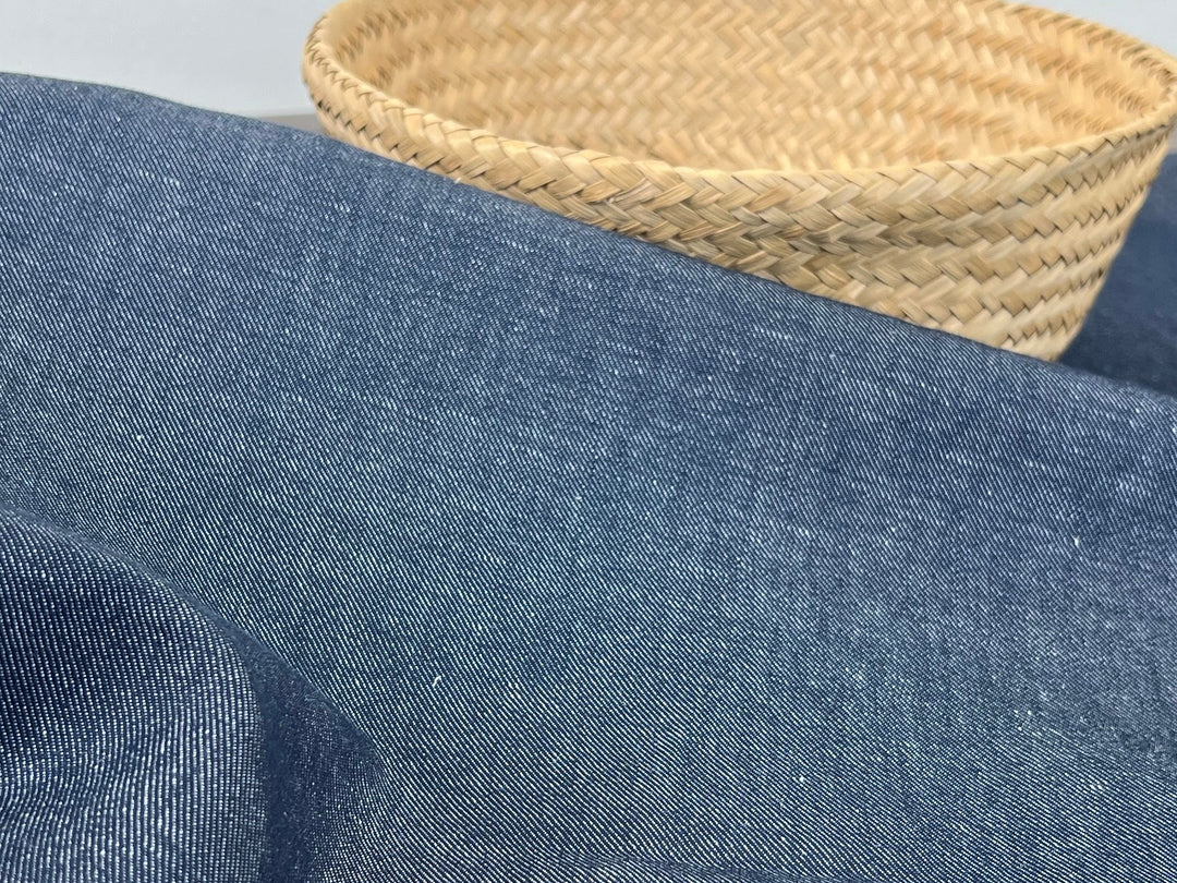 Dark Navy Denim-Look Linen Cotton Fabric 8348 | Dual-Sided Twill | 52"