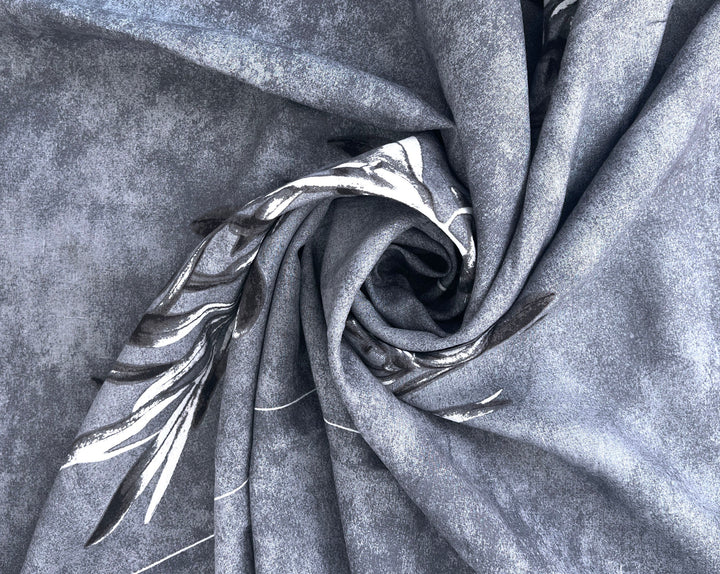 100% Linen Printed Fabric – Grey with Large Olive Branch Pattern (46×32 inch Panel) 6931