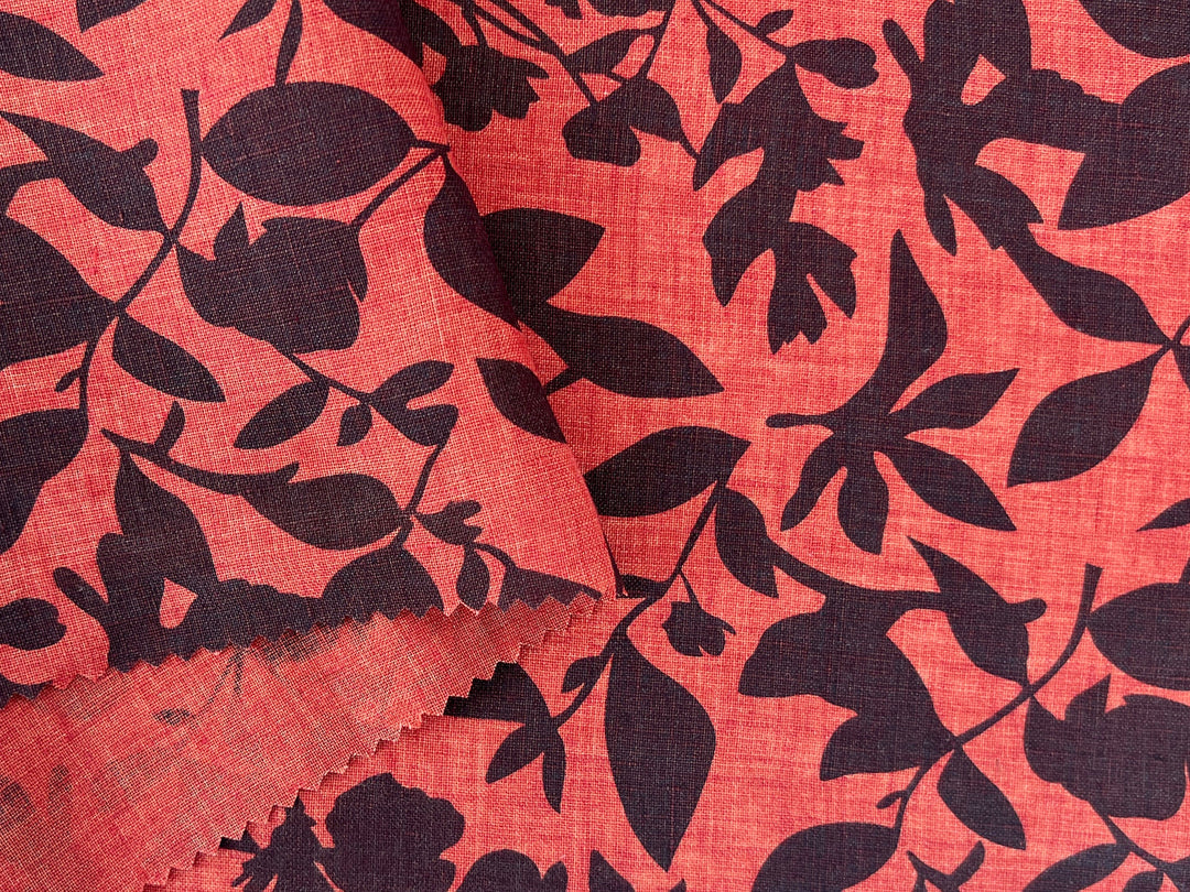 100% Linen Fabric – Lightweight Delavé Leaf Print, Soft Handfeel  7343 8189 8190