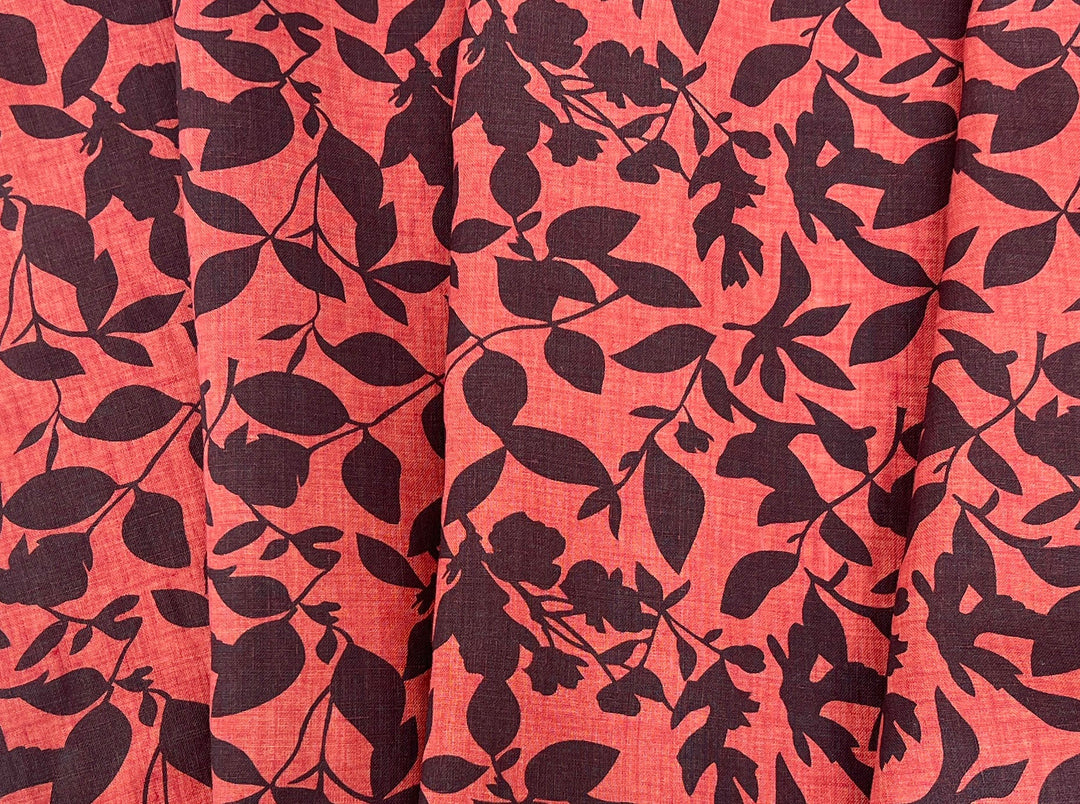 100% Linen Fabric – Lightweight Delavé Leaf Print, Soft Handfeel  7343 8189 8190
