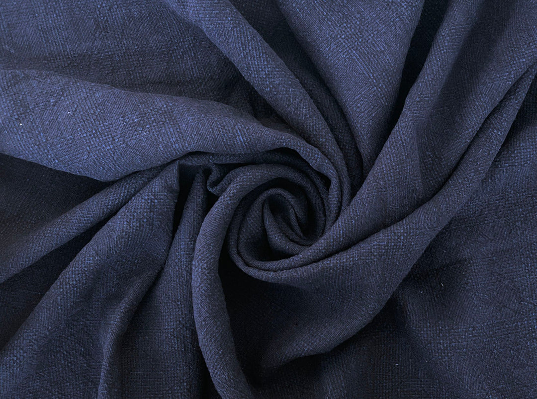 Dark Navy Linen Rayon Fabric – Glen Plaid, Subtle Wrinkle, Nice Drape, 7695