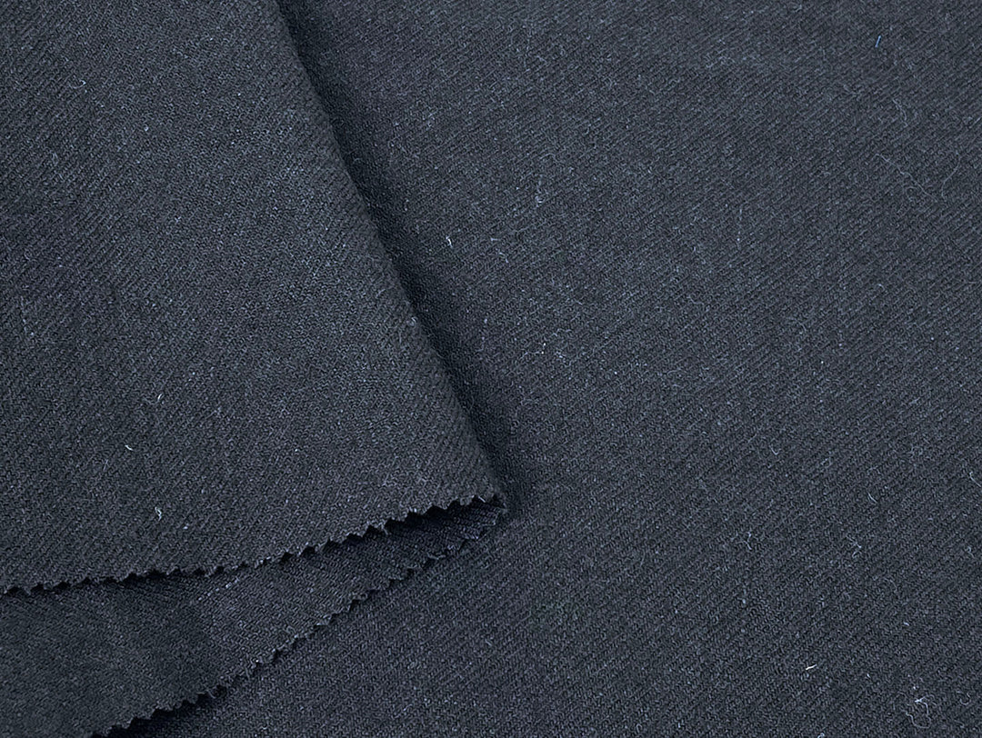 Linen Wool Blend Twill Fabric in Black – Medium-Heavy Weight 7868