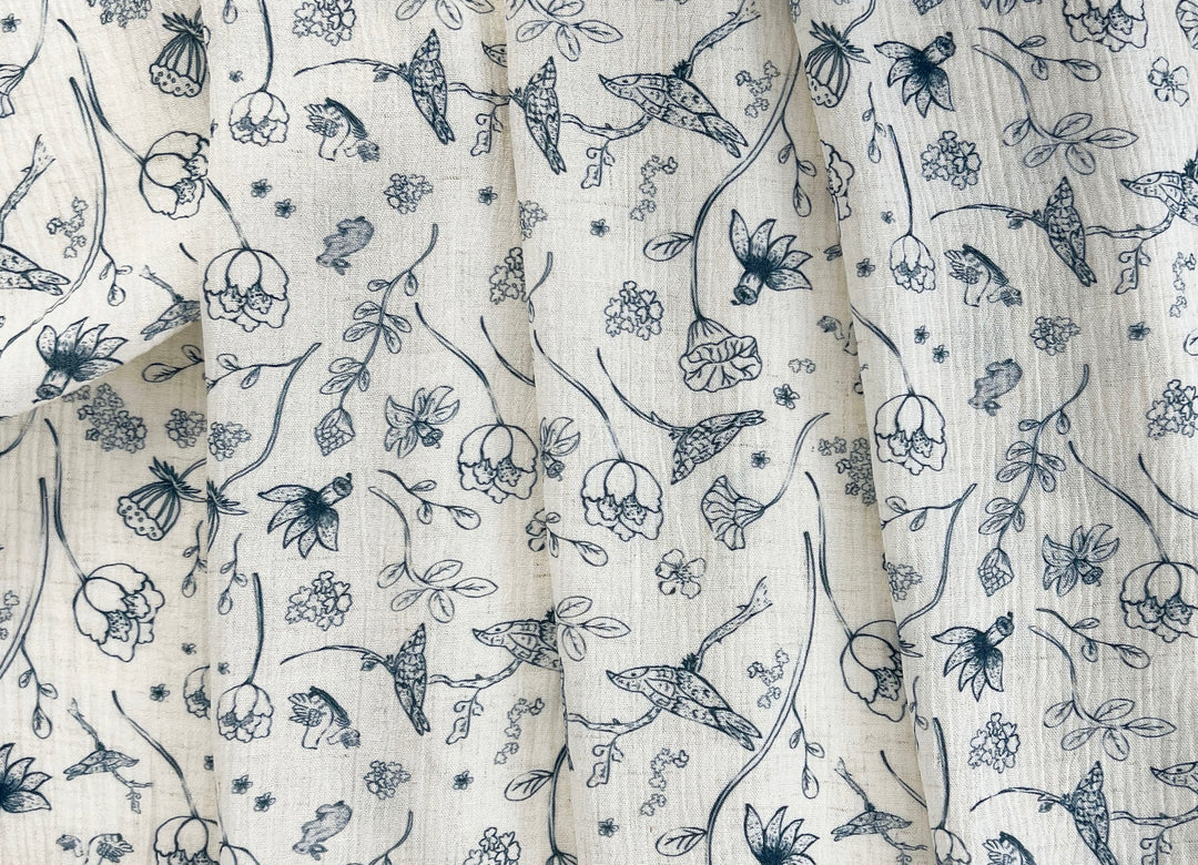 Birds of a Feather, Linen Rayon Print Fabric, Design by Madeline, Madswick Studio, 8222 8223 8224 8225