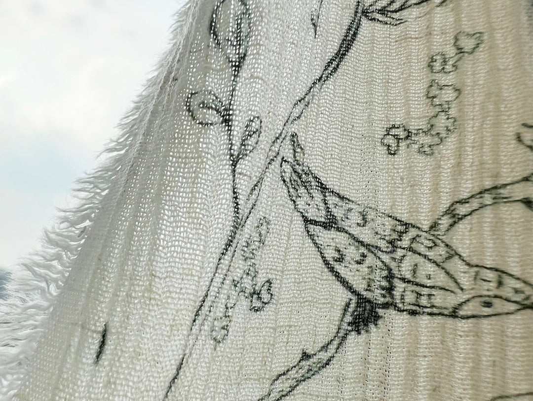 Birds of a Feather, Linen Rayon Print Fabric, Design by Madeline, Madswick Studio, 8222 8223 8224 8225