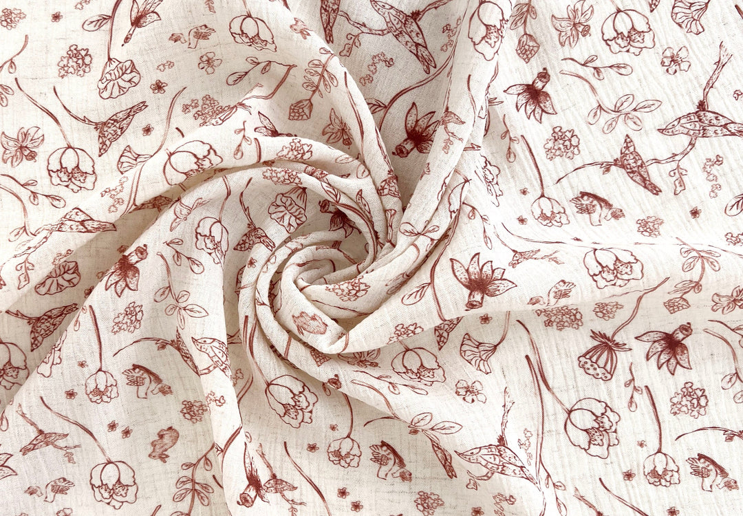 Birds of a Feather, Linen Rayon Print Fabric, Design by Madeline, Madswick Studio, 8222 8223 8224 8225