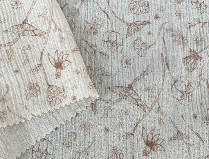Birds of a Feather, Linen Rayon Print Fabric, Design by Madeline, Madswick Studio, 8222 8223 8224 8225