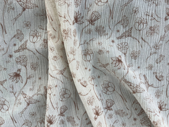 Birds of a Feather, Linen Rayon Print Fabric, Design by Madeline, Madswick Studio, 8222 8223 8224 8225