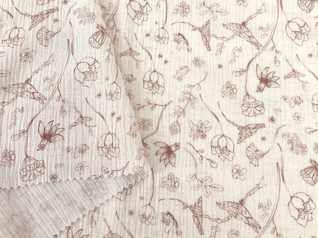 Birds of a Feather, Linen Rayon Print Fabric, Design by Madeline, Madswick Studio, 8222 8223 8224 8225