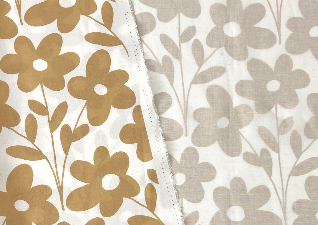 Simple Flower Print Linen Rayon Fabric – Light Weight, Pre-Washed, 44" Wide