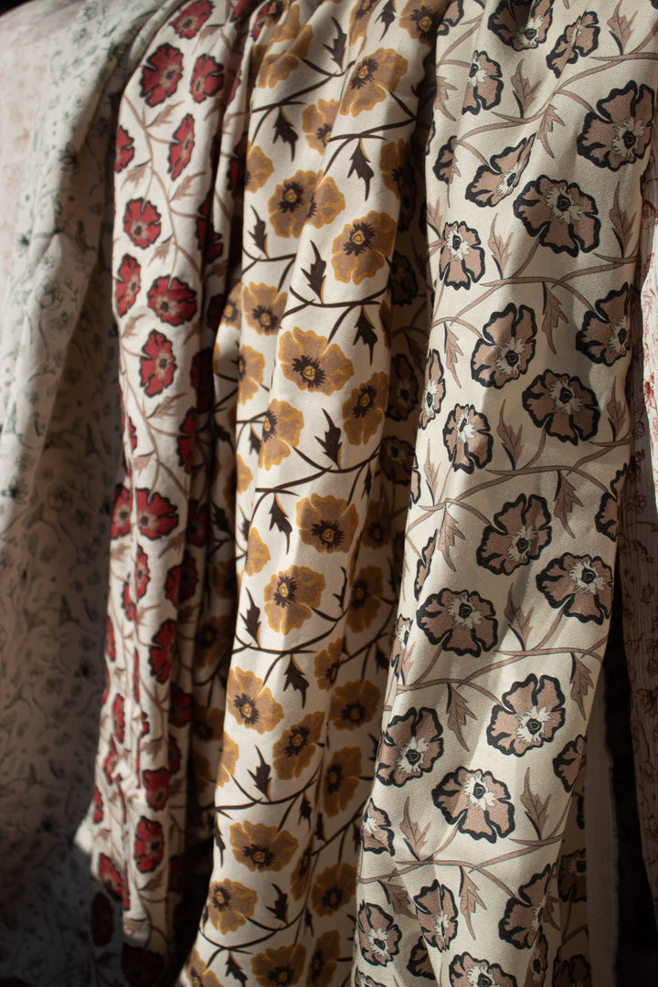Drifting on the Vineyard – Ramie Cotton Satin Weave Fabric, Design by Madeline, Madswick Studio, 8229 8230 8231