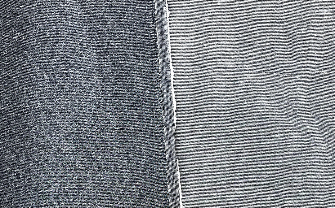 Ramie Cotton Fabric – Navy Denim Style with Silver Foil Print, Medium Weight 2052
