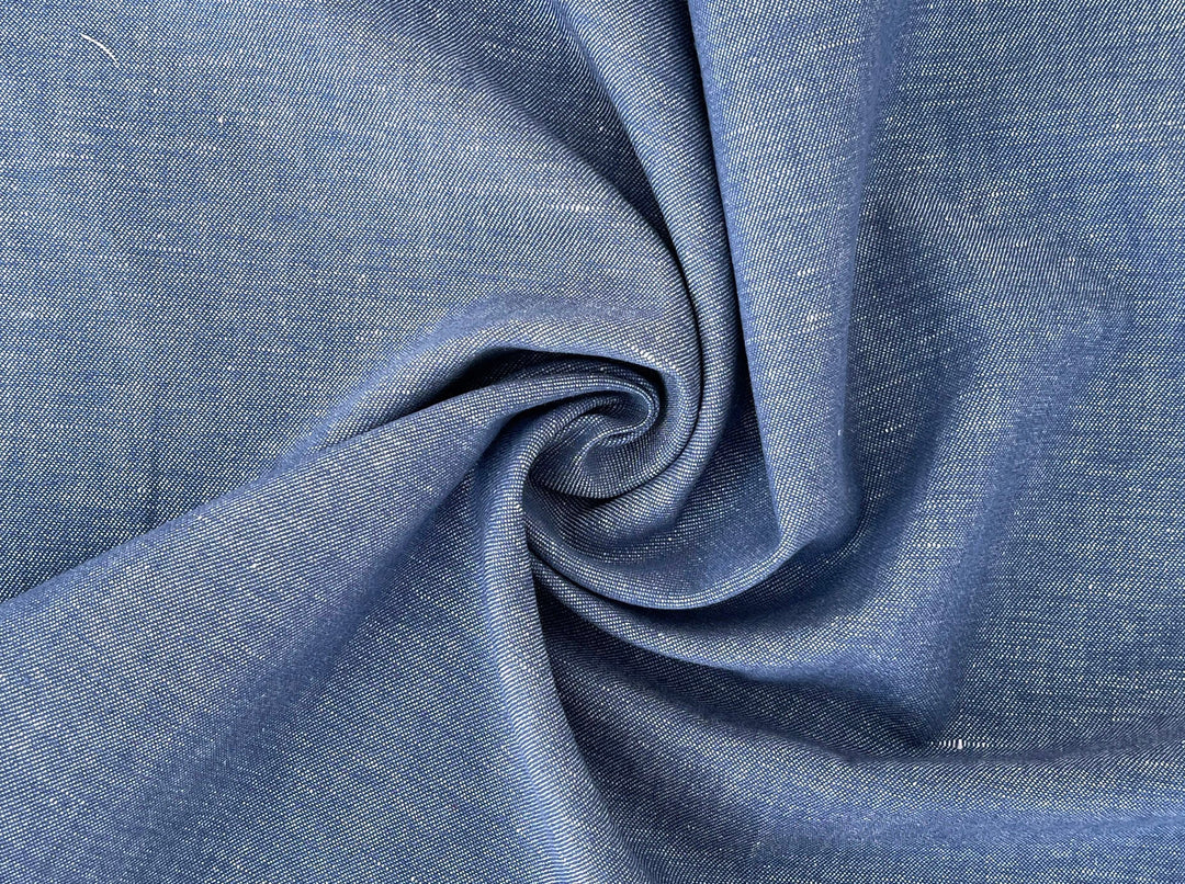 Blue Chambray Twill Fabric – Linen Cotton Blend, Pre-Washed 8263