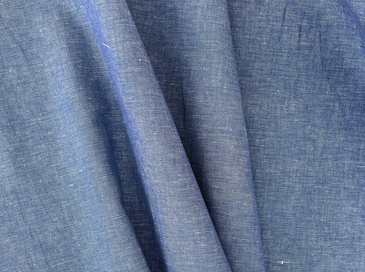 Blue Chambray Twill Fabric – Linen Cotton Blend, Pre-Washed 8263