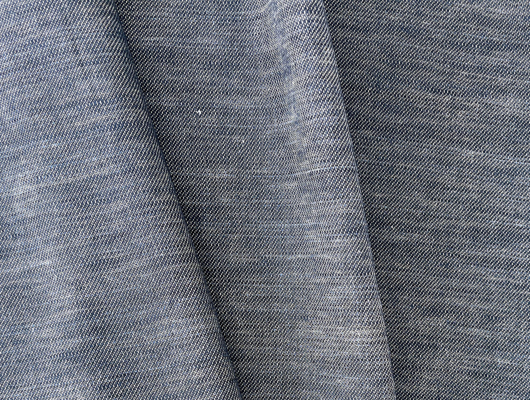 Linen Cotton Fabric – Navy Denim Style Chambray Twill, Medium to Heavy Weight 1567