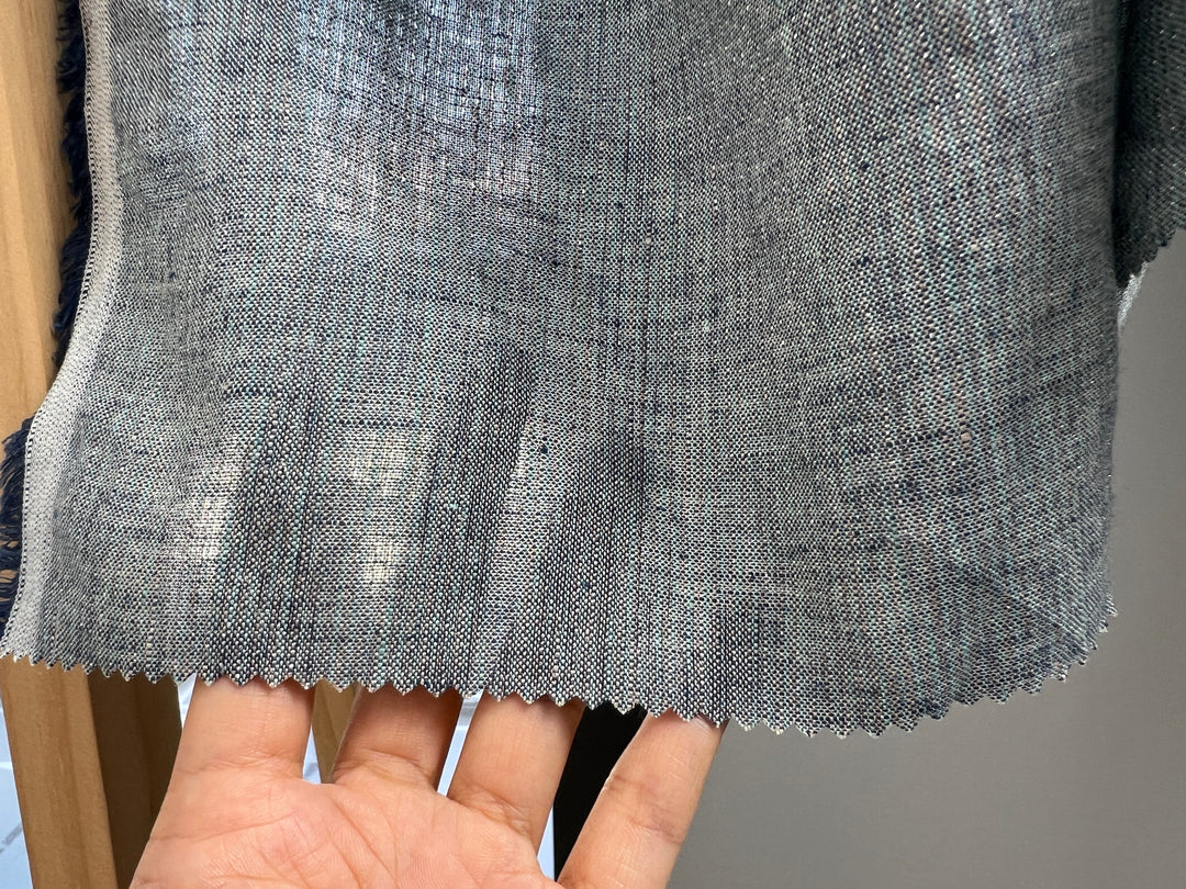 Blue Stripe Linen Lurex Fabric – Metallic Sparkle, Light-Medium Weight 2972