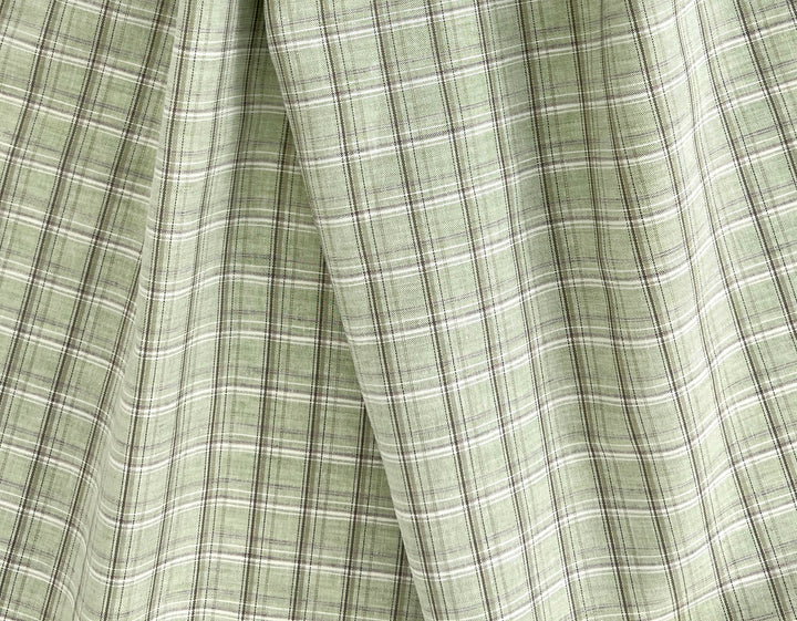 Green Plaid Linen Cotton Fabric – Pre-Washed, Light-Medium Weight 8268
