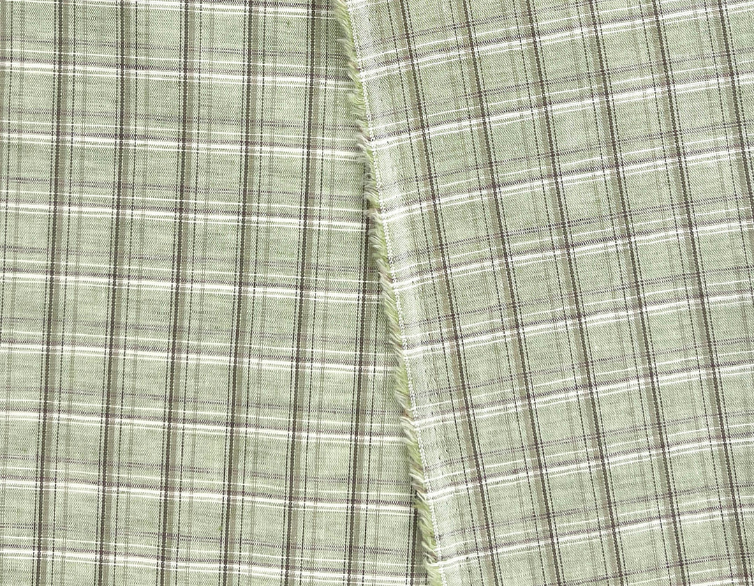 Green Plaid Linen Cotton Fabric – Pre-Washed, Light-Medium Weight 8268