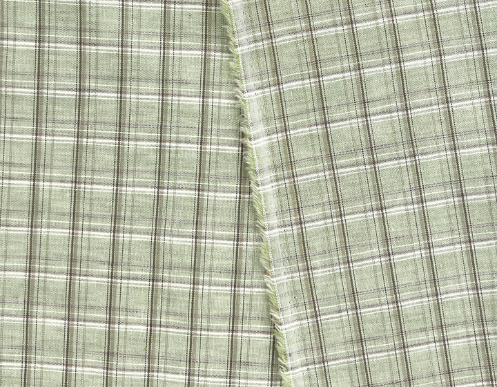 Green Plaid Linen Cotton Fabric – Pre-Washed, Light-Medium Weight 8268