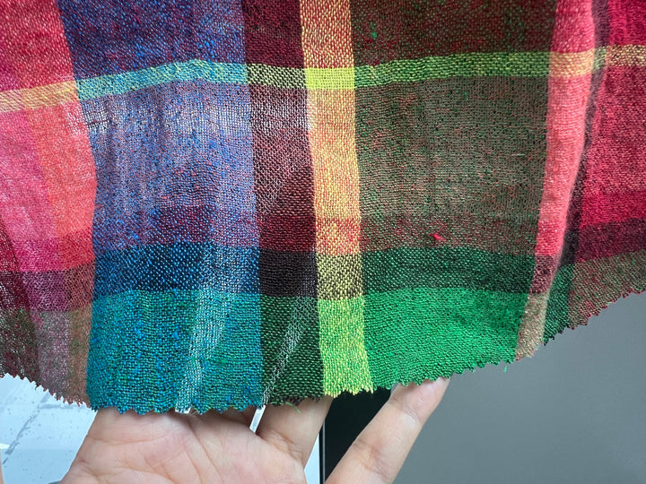 Vivid Multicolor Madras Plaid Linen Blend Fabric – Light Weight with Natural Wrinkle Effect  7587
