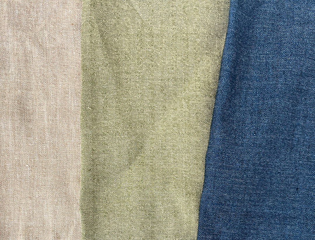 Linen Blend Herringbone Chambray Fabric with Stretch – Medium Weight 8013 8014 8200